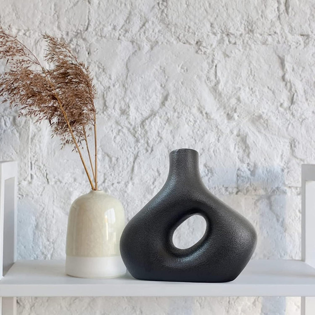 flowersartdesign Vase, Schwarz, matt, für Pampasgras, Moderne Vase aus Keramik